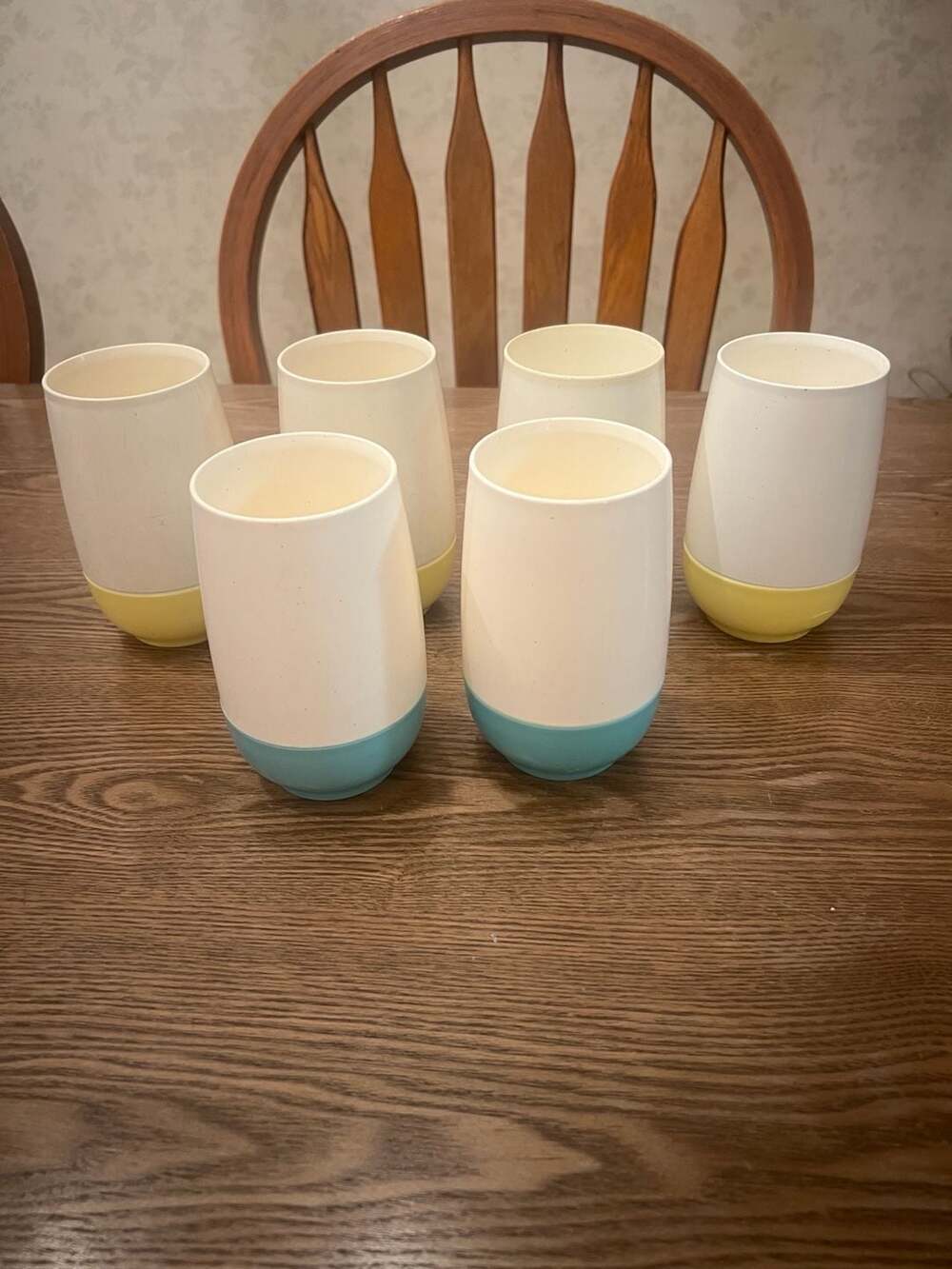 Vintage Vacron Bopp-Decker Cups Yellow/White Teal/White